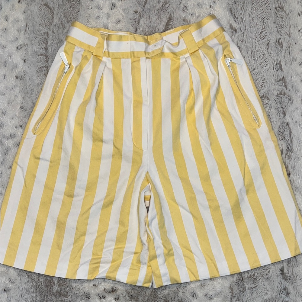 Vintage Escada by Margaretha Ley Yellow and White Striped Walking Shorts SZ 26